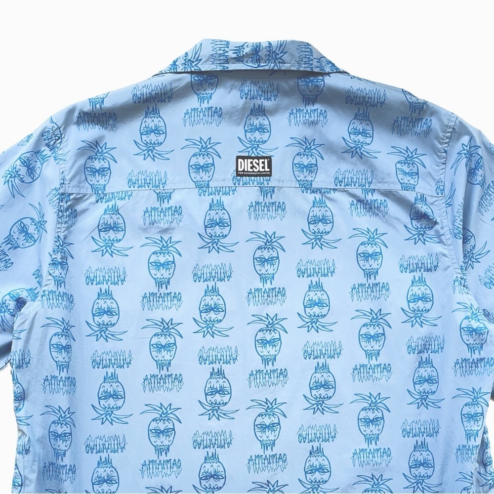 DIESEL Blue Cotton Pineapple Print Short-Sleeve Shirt, Men’s Medium - Picture 5 of 8